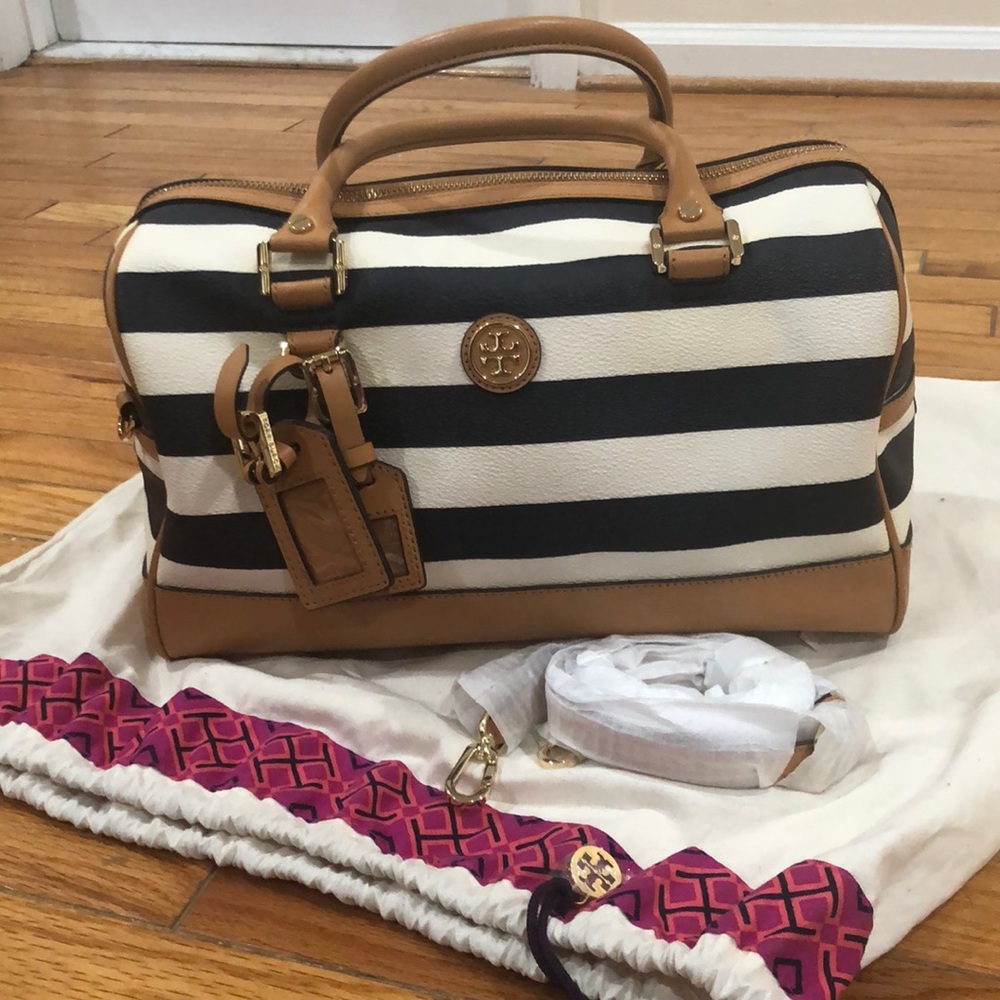 Tory Burch Viva Satchel bag, Striped Nautical 13 X 7”